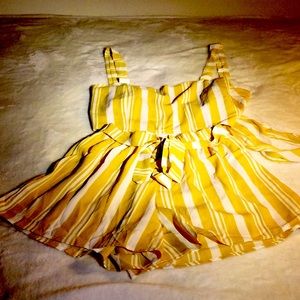 Cute mustard Yellow Stripe Short & Top set by Shein